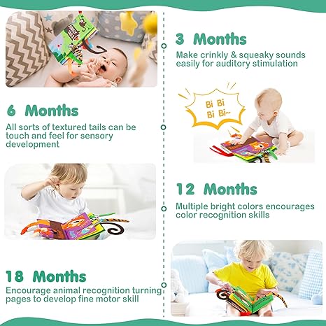 Touch and Feel Crinkle Cloth Book for Infant Baby 0-3-6-12-18 Months