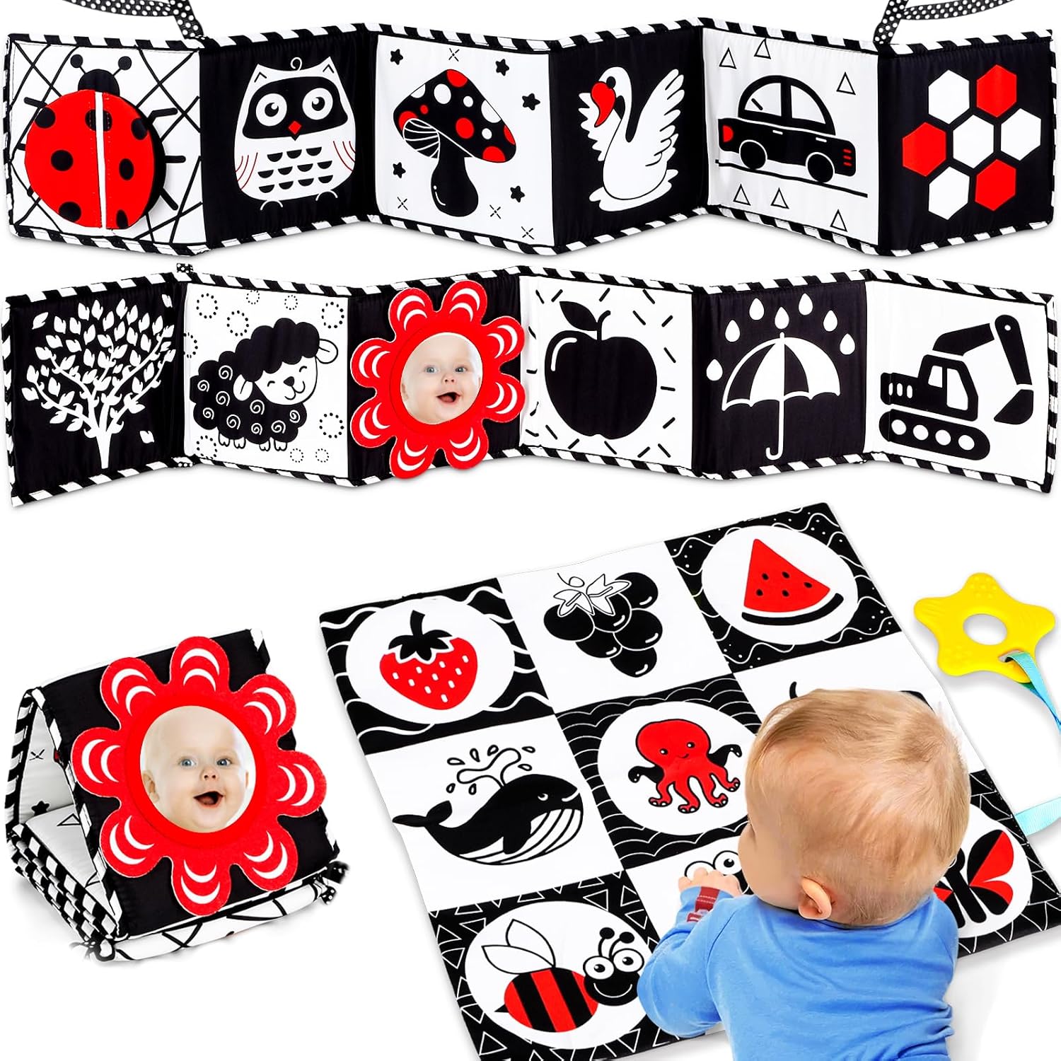 Black and White Sensory Crinkle Toys 0-3 3-6 Months