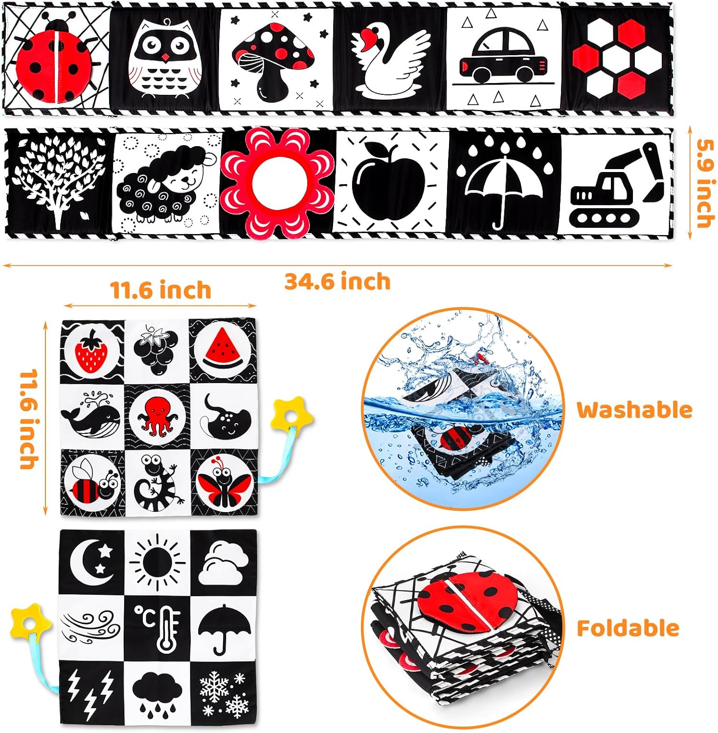 Black and White Sensory Crinkle Toys 0-3 3-6 Months